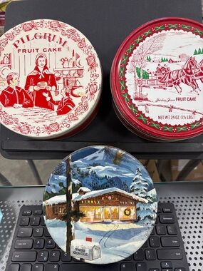 Vintage Fruit Cake and Swiss Colony tins
